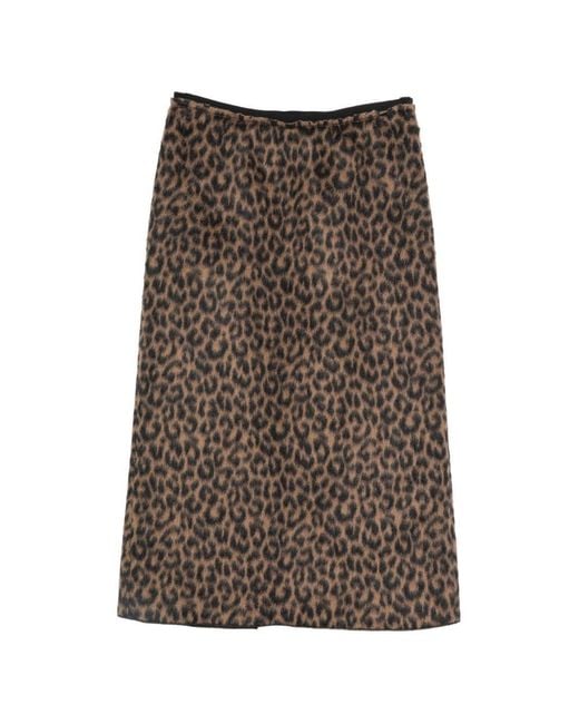 Alysi Brown Wool Midi Skirt