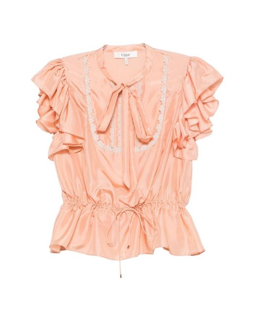 Chloé Pink Silk Rouched Top