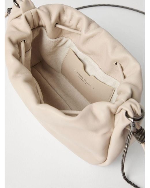Brunello Cucinelli Natural Soft Leather Bucket Bag With Chain Strap