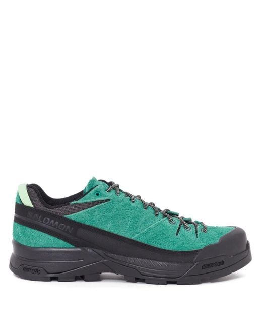 Salomon Green Textured Suede Sneakers With Lace-Up Design for men