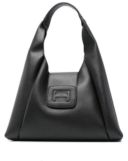 Hogan Black H-Bag Hobo Medium Leather Shoulder Bag