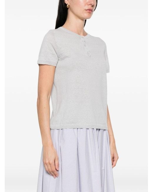 Base London White Linen And Cotton Blend T-Shirt