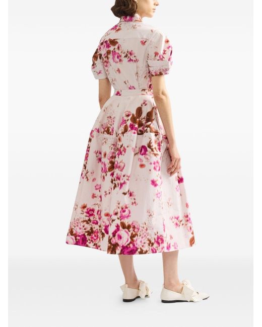 Erdem Pink Floral Print Midi Skirt