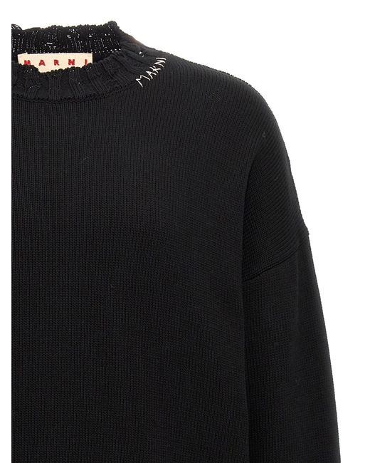 Marni Black Sweater With Antiqued Knit Details for men
