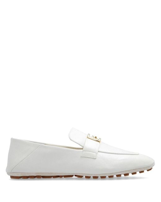 Fendi White Baguette Leather Loafers