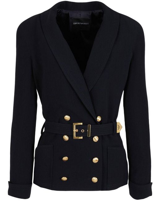 Emporio Armani Blue Double-breasted Belted Blazer
