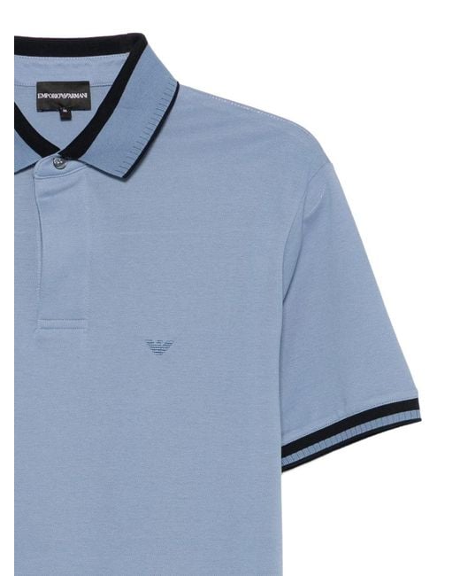 Emporio Armani Blue Logo-Embroidered Polo Shirt for men
