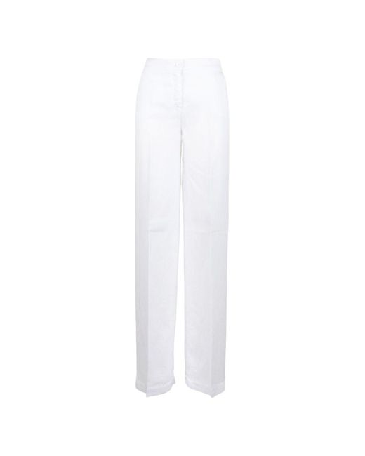 Via Masini 80 White Linen Blend Trousers