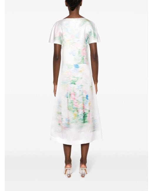 Loewe White Printed Silk-satin Midi Dress
