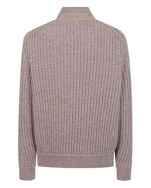 Brunello Cucinelli Brown Shearling Bomber Jacket for men