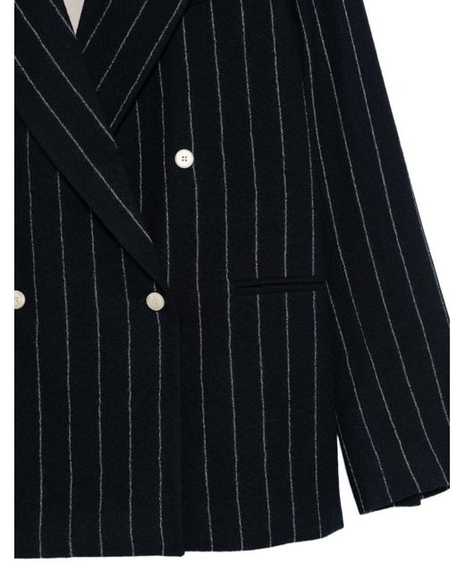 Alysi Blue Wool Striped Double-Breasted Jacket