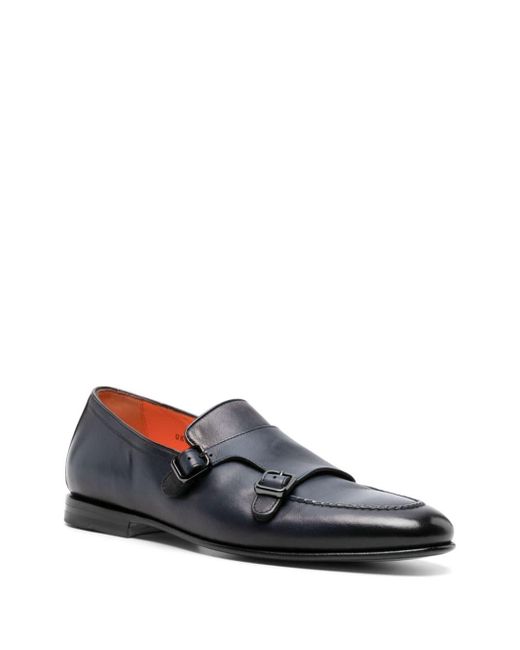 Santoni Blue Double-buckle Leather Monk Shoes for men