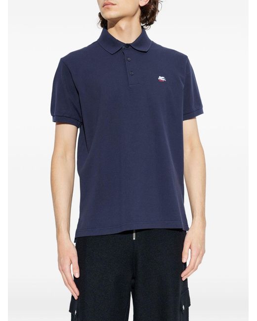 Etro Blue Logo Cotton Polo Shirt for men