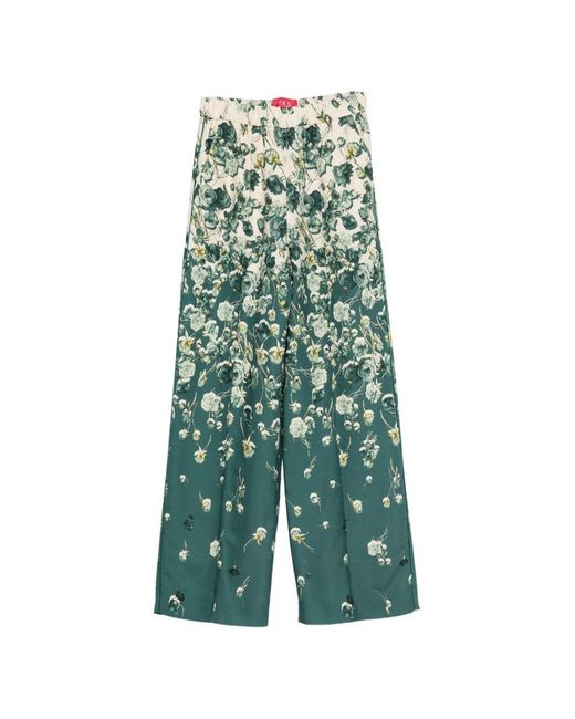 F.R.S For Restless Sleepers Green Printed Wide-Leg Trousers
