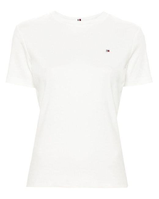 Tommy Hilfiger White Slim Fit T-Shirt With Embroidered Flag