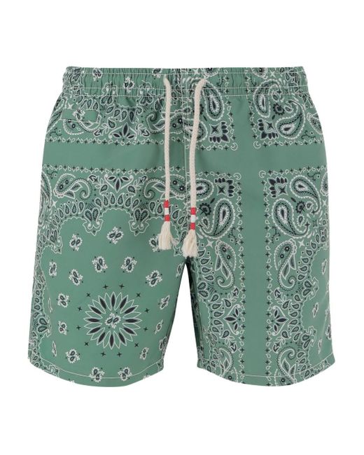 Mc2 Saint Barth Green Bandanna Print Swim-Shorts for men