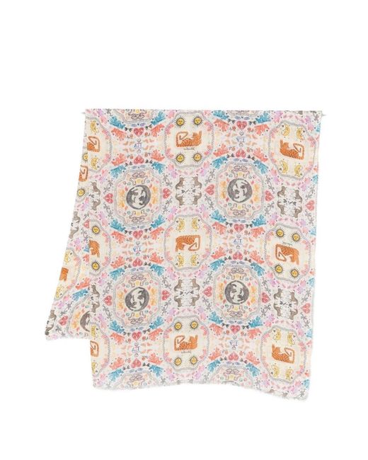 Faliero Sarti White Poly Silk Blend Stole