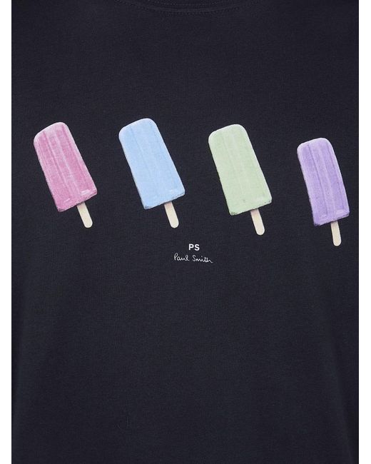 Paul Smith Blue Printed Cotton T-Shirt for men