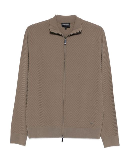 Emporio Armani Brown Chevron Cardigan for men