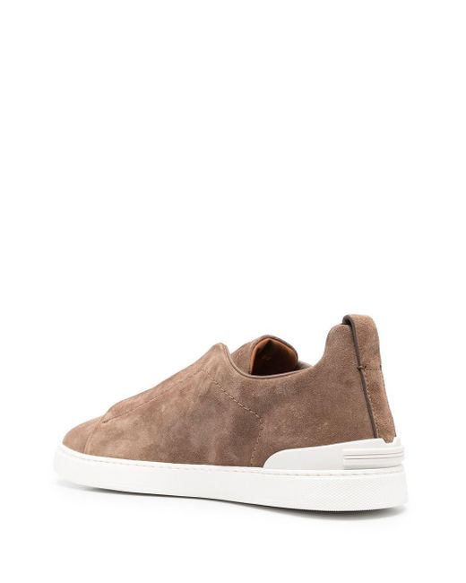 Zegna Brown Camel Suede Lo-top Trainers for men