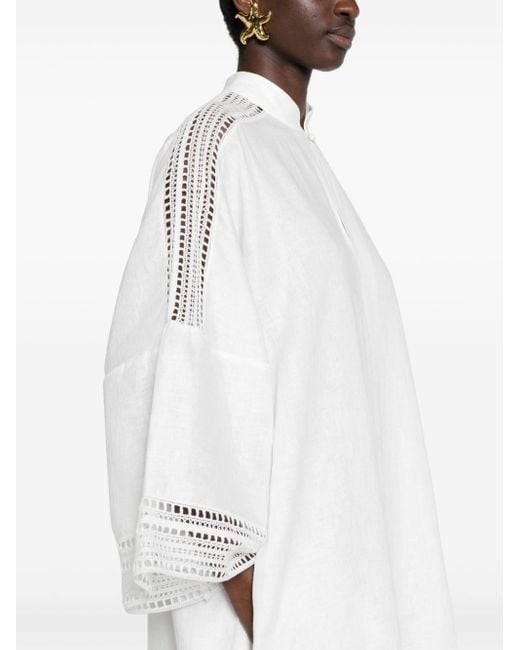 Ermanno Scervino White Lace-panel Linen Maxi Dress