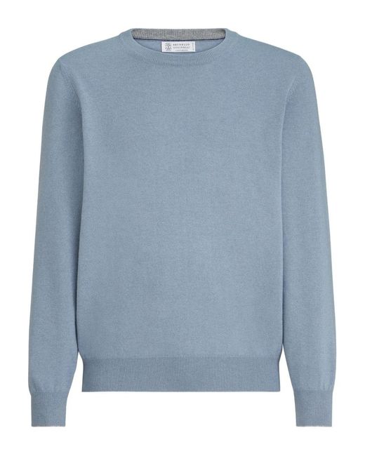 Brunello Cucinelli Blue Cashmere Crewneck Sweater for men