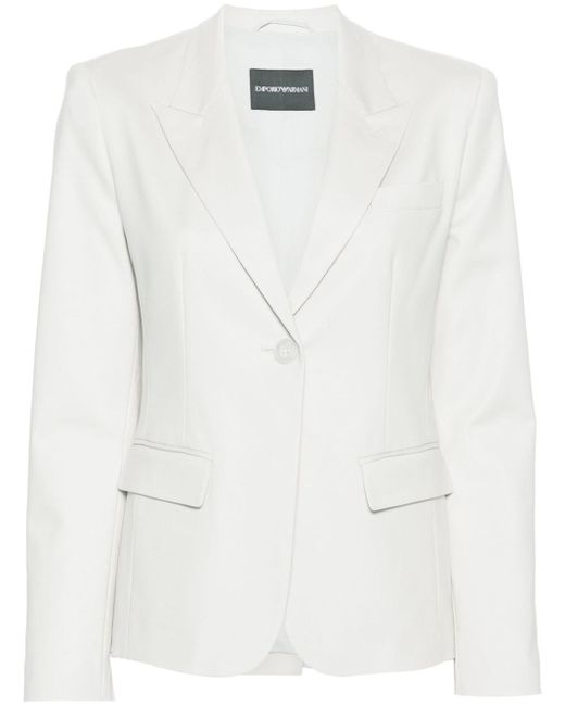 Emporio Armani White Cotton Blend Single-Breasted Blazer