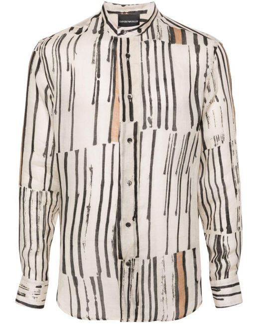 Emporio Armani White Band-collar Striped Shirt for men