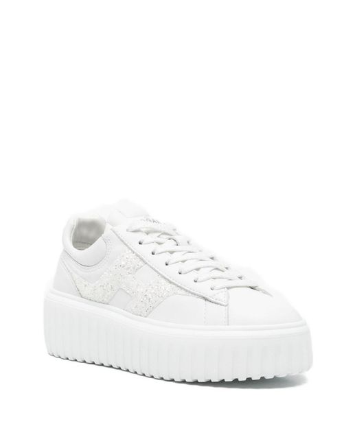 Hogan White H-Stripes Leather Sneakers