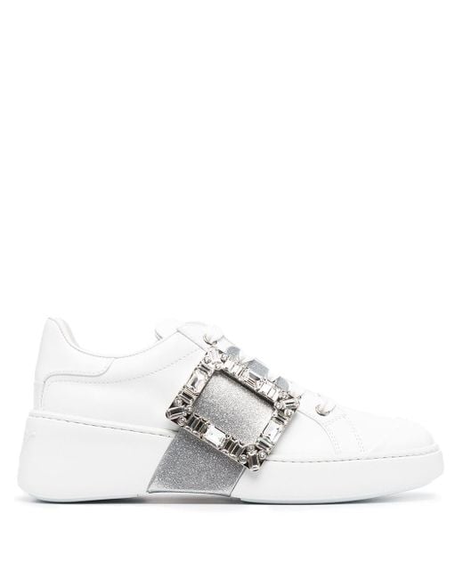 Roger Vivier White Viv Skate Glitter Sneakers