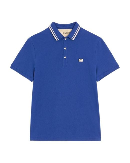 Valentino Blue Vlogo Signature Piquet Cotton Polo Shirt for men