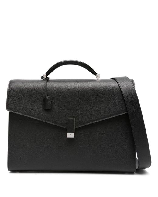 Valextra Black Foldover Leather Bag for men