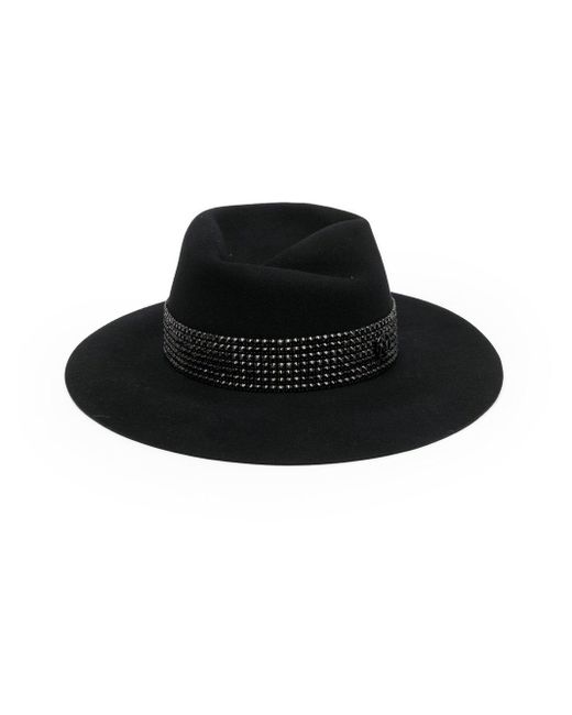 Maison Michel Black Virginie Strass Belt On Wool Felt Fedora Hat