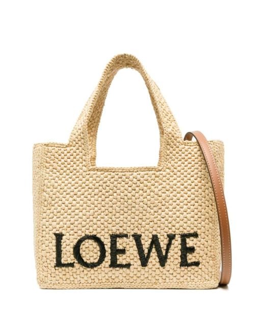 Loewe Metallic Font Small Raffia Tote Bag