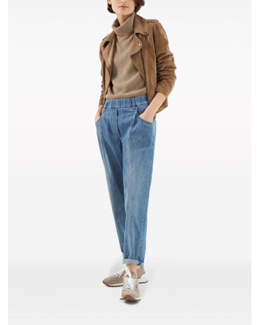 Brunello Cucinelli Blue Elasticated Waistband Tapered Jeans