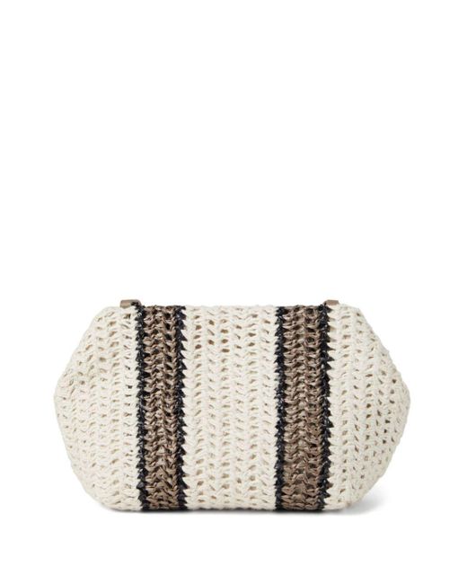 Brunello Cucinelli White Striped Open-knit Shoulder Bag