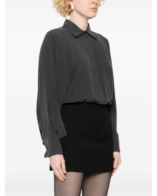 Max Mara Black Silk Mesh Batwing Bodysuit