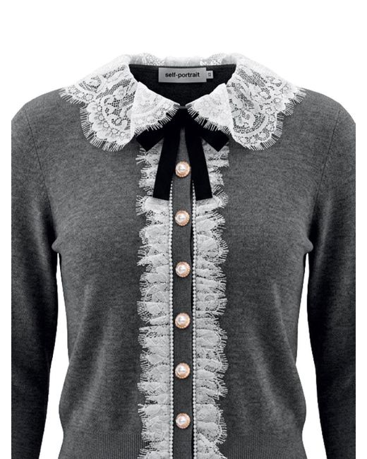 Self-Portrait Blue Self Portrait Lace Collar Cardigan