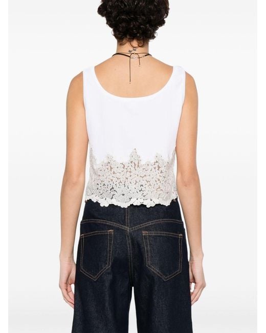 Ermanno Scervino White Lace Round Neck Top