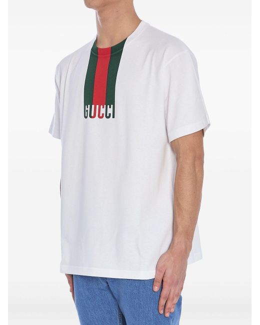 Gucci White Web Detail Cotton T-Shirt for men