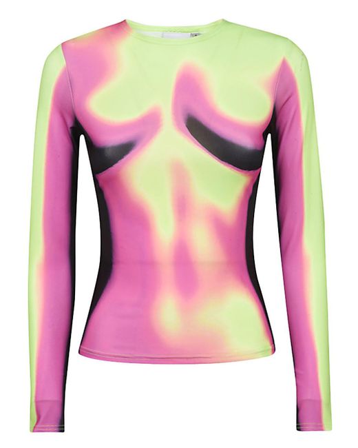 Sinead Gorey Pink Digitally Print Lycra Long Sleeve Fitted Top
