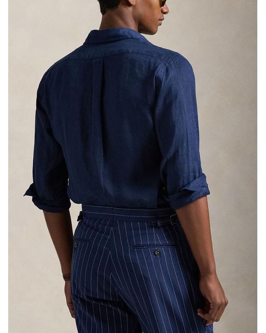 Polo Ralph Lauren Blue Custom-Fit Button-Down Collar Long Sleeve Shirt for men