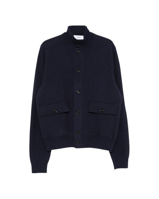 Lardini Blue Ribbed-Knit Panelled Jacket for men