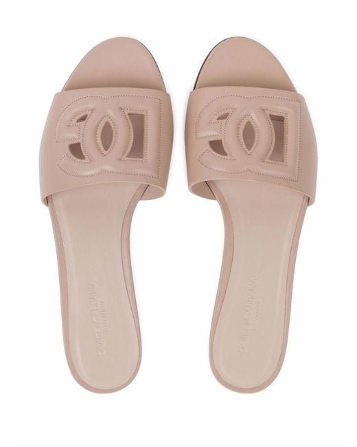 Dolce & Gabbana Pink Dg Logo Leather Flat Sandals