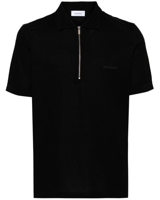 Ferragamo Black Piquet Cotton Polo Shirt for men