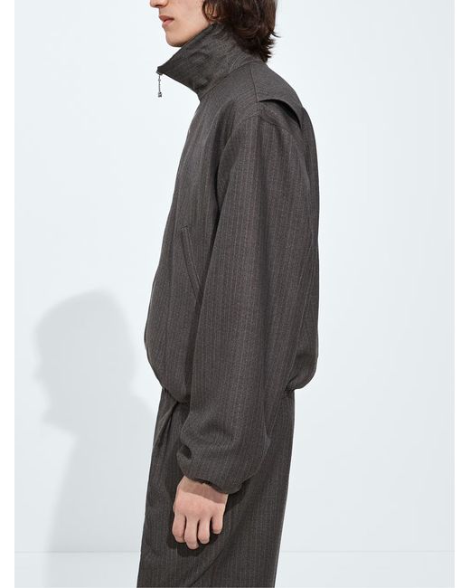 Bottega Veneta Black Pinstriped Wool Bomber Jacket for men