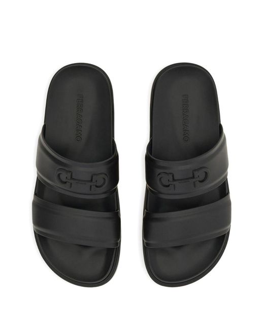 Ferragamo Black Gancini Ornament Slides for men