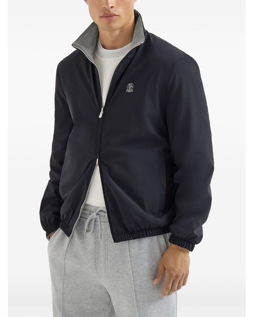 Brunello Cucinelli Blue Bonded-nylon Reversible Outerwear Jacket With Logo for men