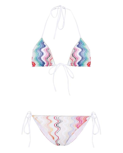 MISSONI BEACHWEAR White Zig Zag Motif Triangle Bikini Set