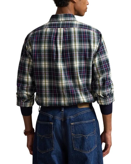 Polo Ralph Lauren Blue Custom Fit Plaid Brushed Oxford Shirt for men